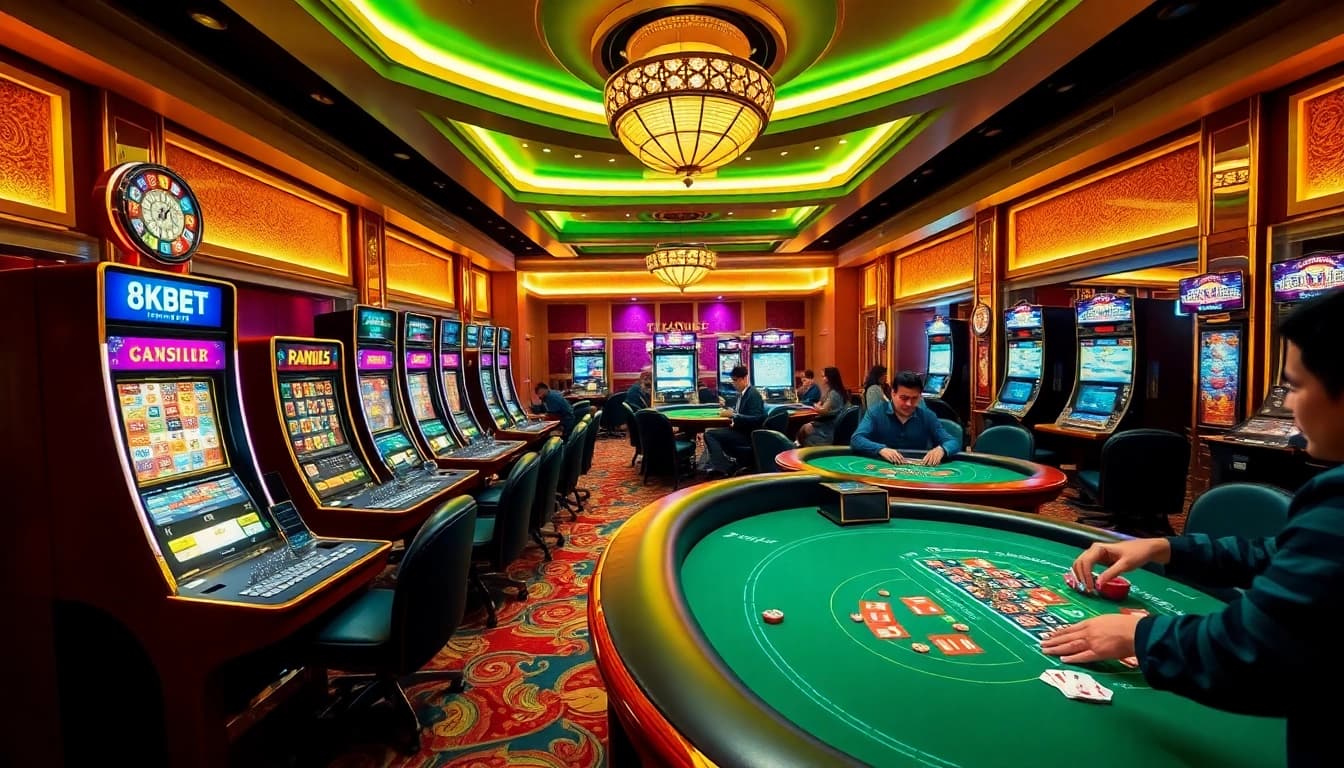 Experience thrilling gameplay at 8kbet with vibrant casino tables and excited players.