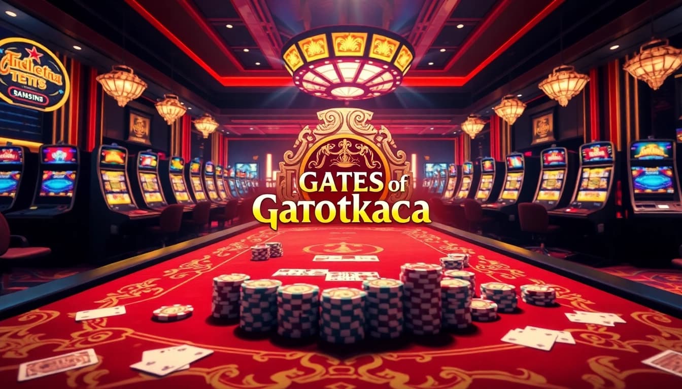 Experience excitement with the "Gates of Gatotkaca" themed slot machines and vibrant casino elements.