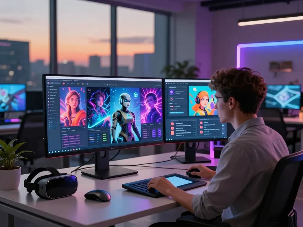 AI nsfw image generation interface displayed on a sleek monitor in a modern workspace.