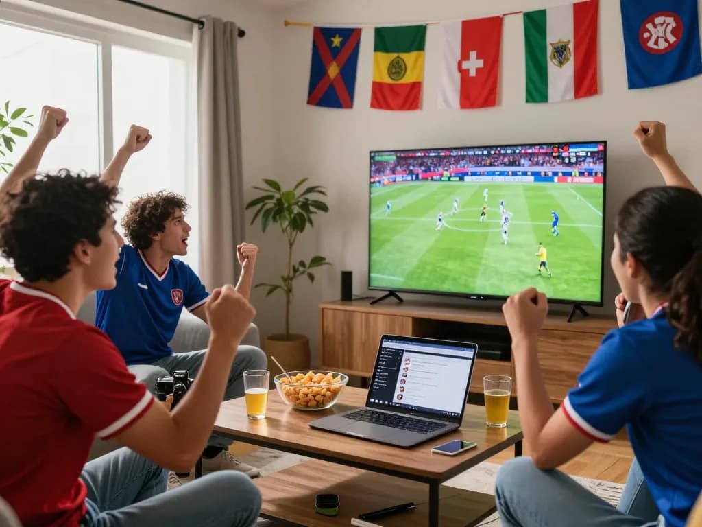 Fans celebrating during a live match on Socolivetv, embodying excitement and community.