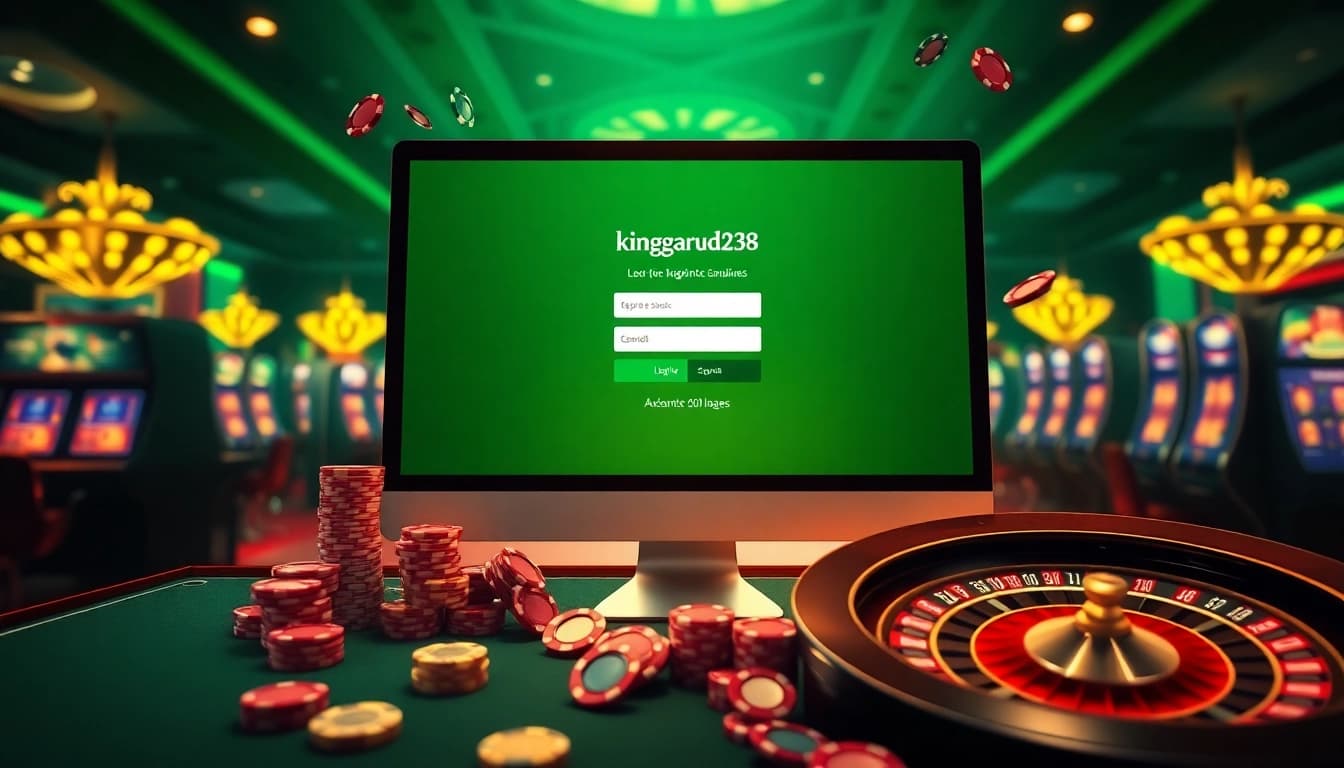 kinggaruda138 login interface surrounded by thrilling poker chips and casino elements