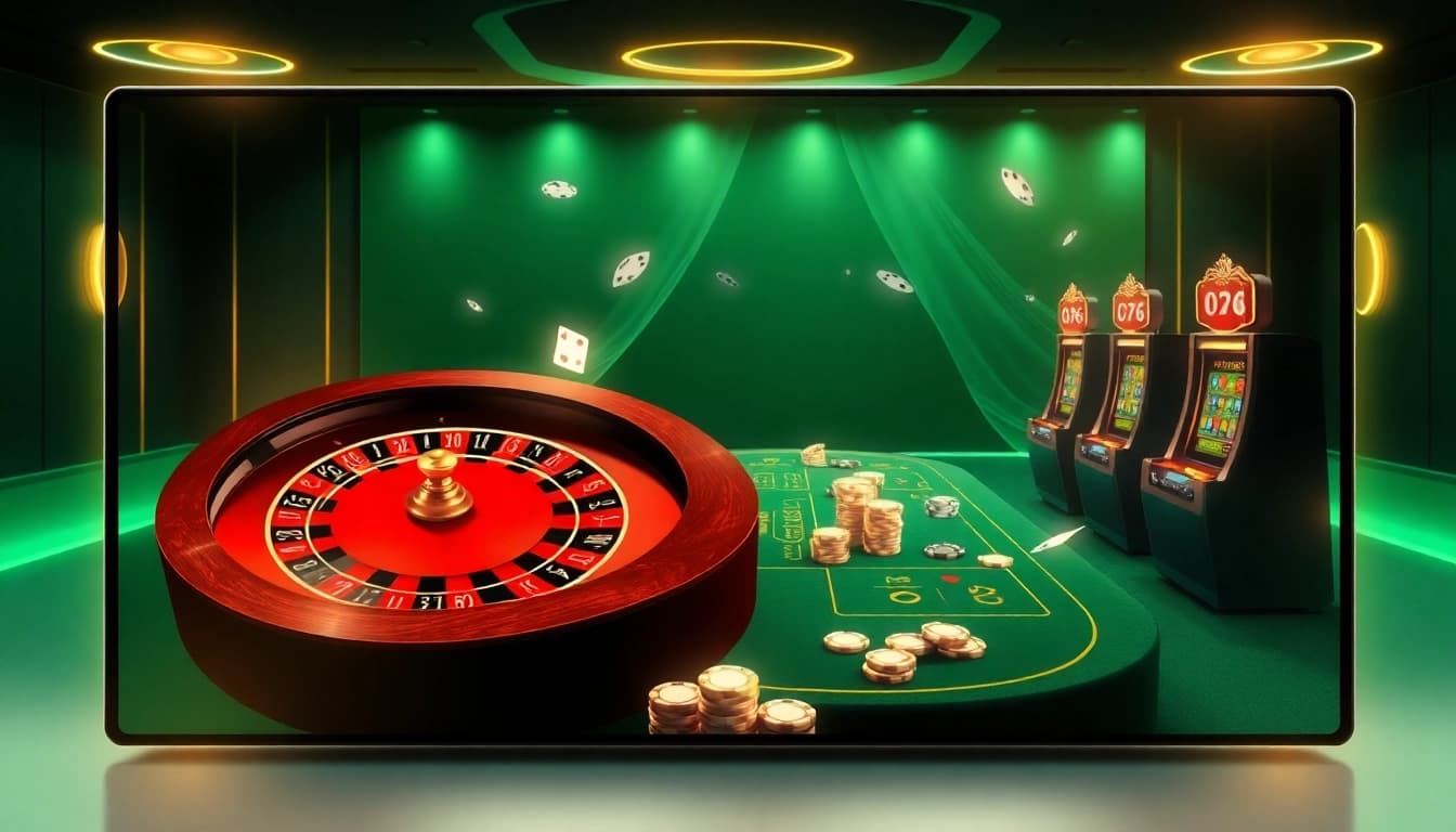 G28 online casino lively gaming scene with roulette and poker elements