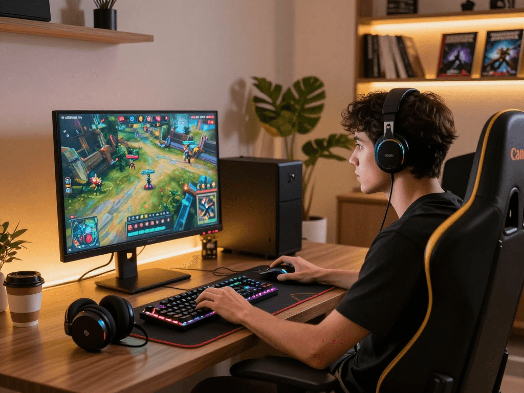 Online gaming experience at https://rokok88hitam.com with an elegant player in a luxurious setting.