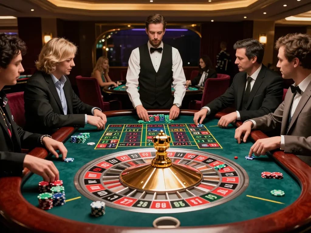 Pemain dengan antusias memasang taruhan di meja roulette dalam adegan kasino yang detail dari https://withinthesewallsblog.com/2017/