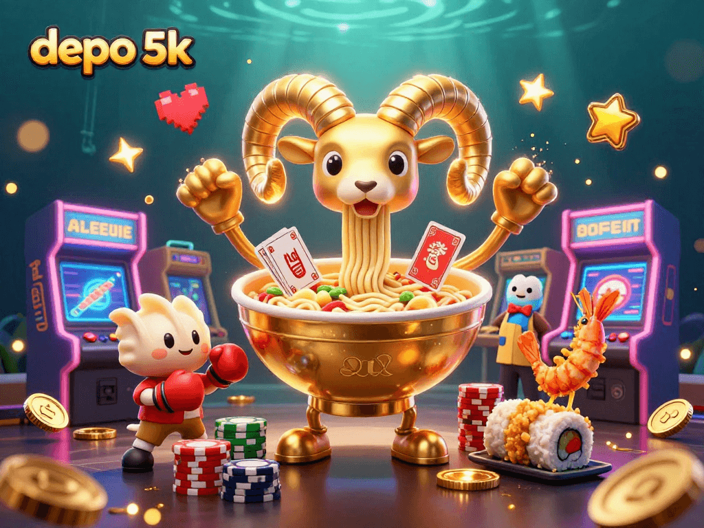 Experience thrilling gameplay with link depo 5k at this dynamic casino illustration featuring vibrant characters and arcade elements.