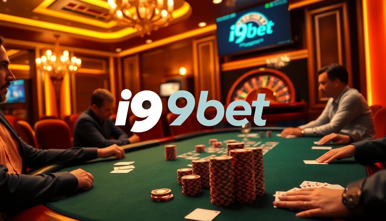 Play poker at the exclusive i9bet casino, featuring high-stakes chips and luxurious surroundings.