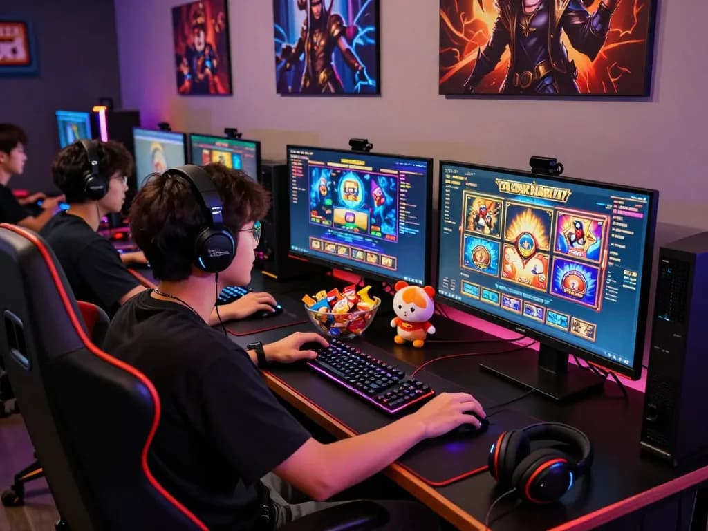 Pemain menikmati pengalaman slot gacor hari ini yang mendebarkan dalam pengaturan permainan yang cerah dengan beberapa layar dan aksesori menarik.