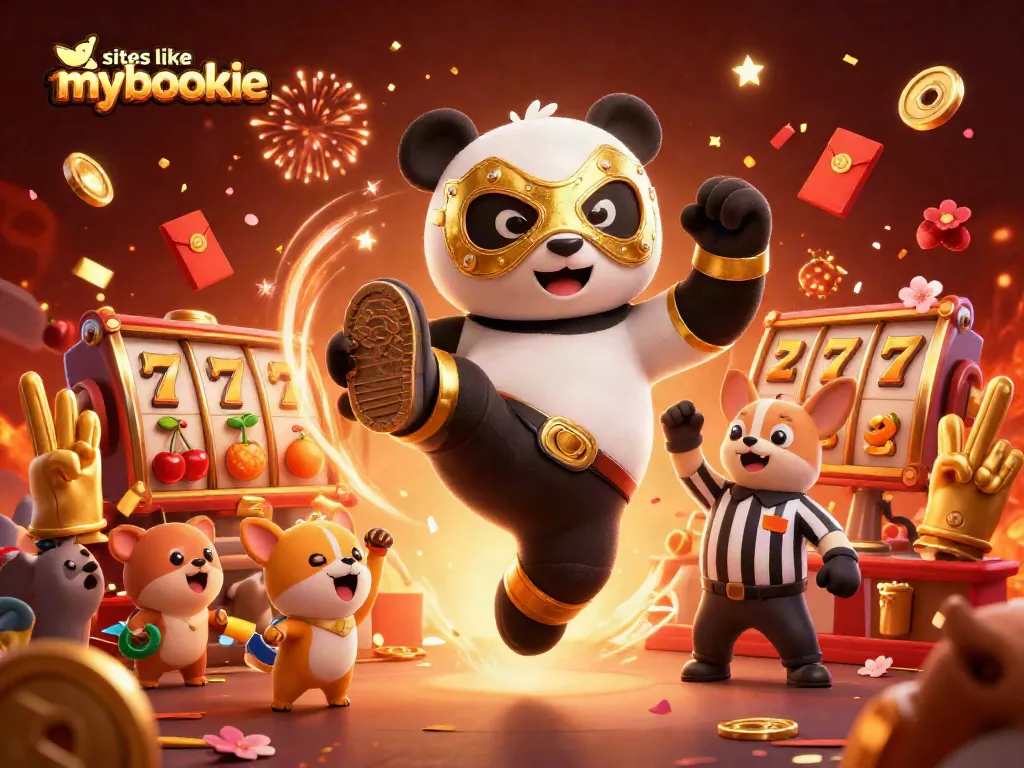 Engage in vibrant gambling excitement at sites like mybookie with a panda kicking in a casino!