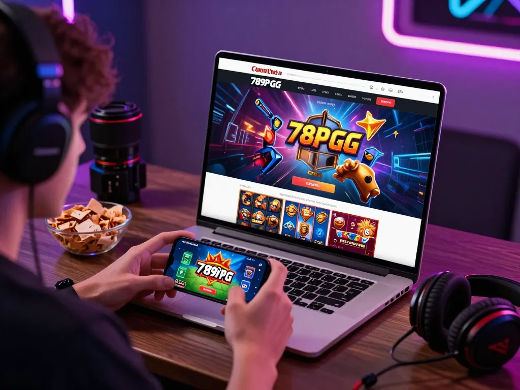 Player enjoying 789P GG gaming experience on laptop with vibrant game graphics and cozy setup.