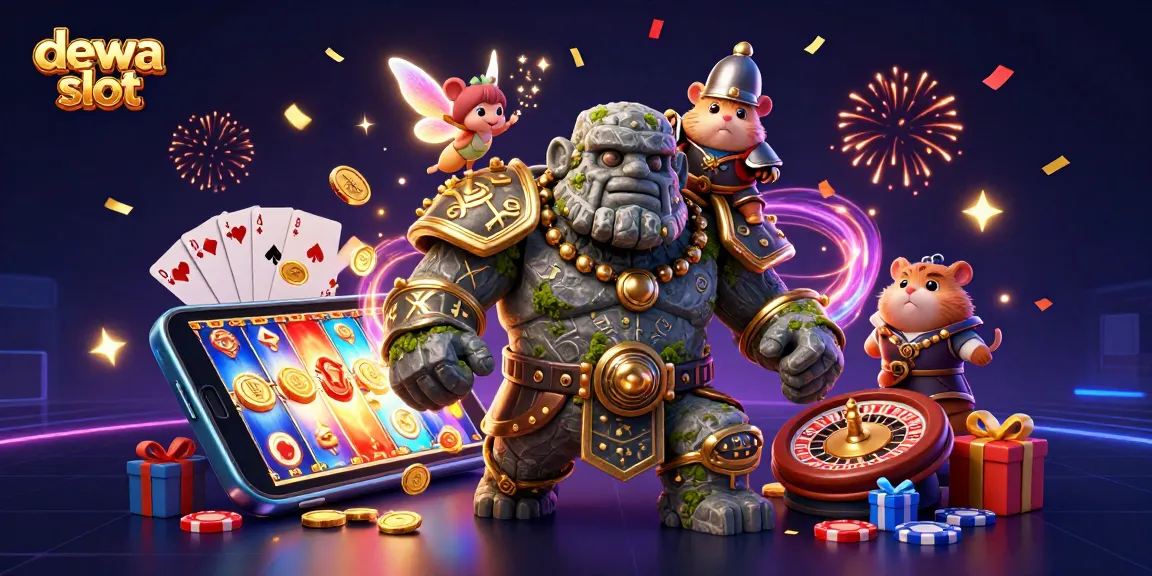 Experience exciting gameplay with dewa slot featuring a magical golem and dynamic slot elements.