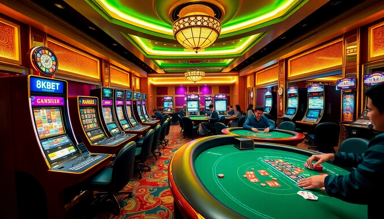 Experience thrilling gameplay at 8kbet with vibrant casino tables and excited players.