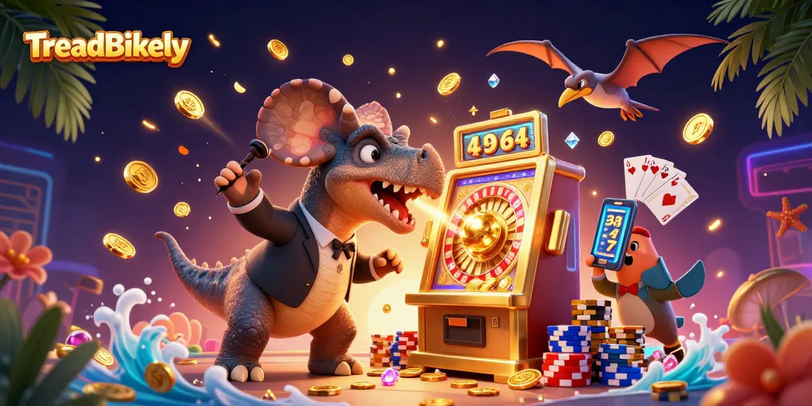 TreadBikely showcases thrilling jackpots in a vibrant casino scene with dynamic characters and casino elements.
