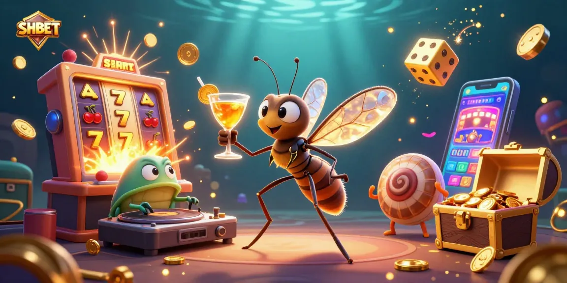 Experience thrilling adventures at SHBET with playful casino mascots in a vibrant gaming scene.