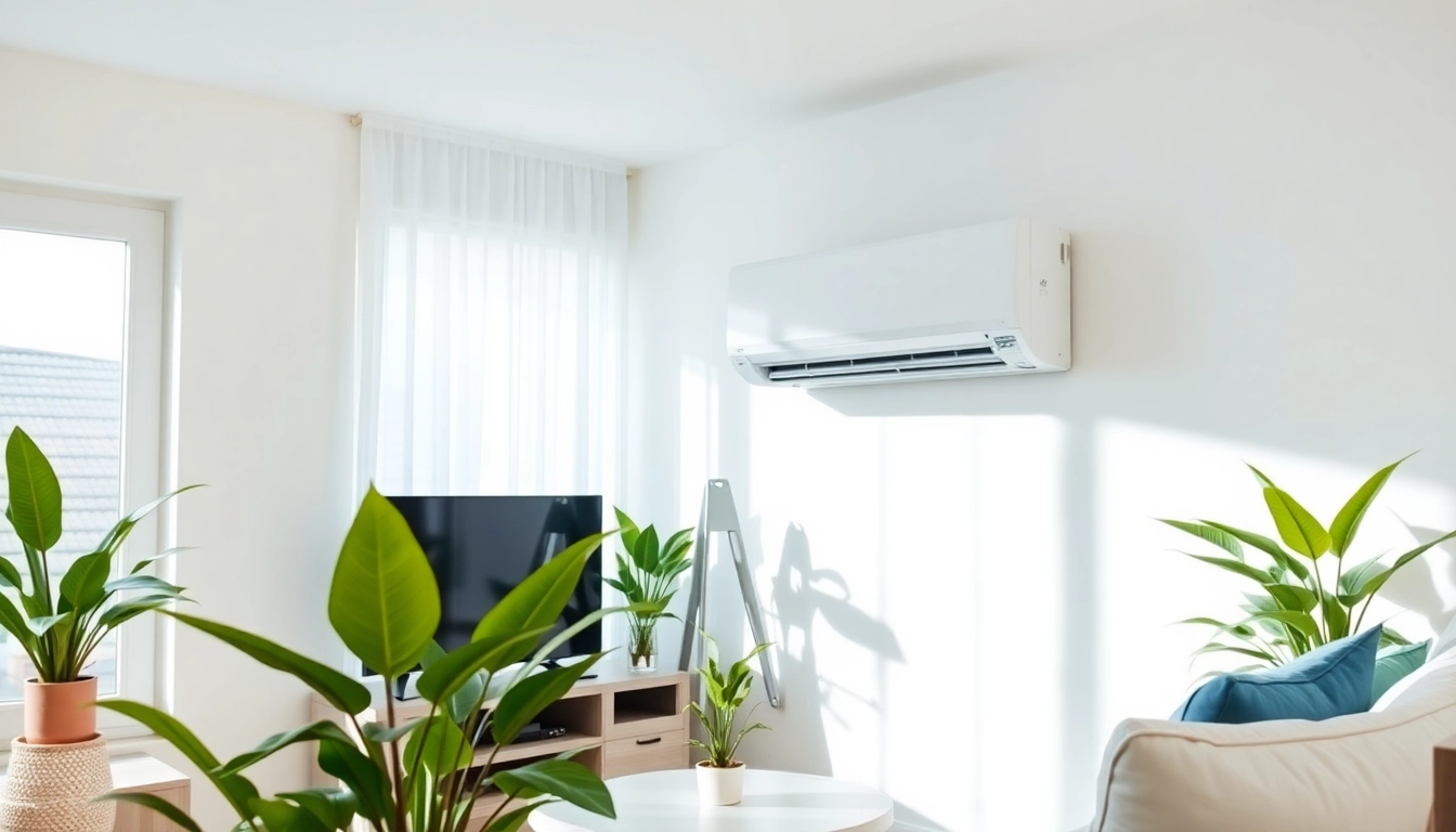 Install a Daikin mini split AC in a modern living room with refreshing decor and natural lighting.