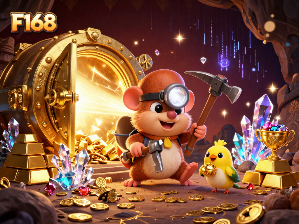 Engage with F168's thrilling casino games as the treasure hunter mole discovers gold and gems.