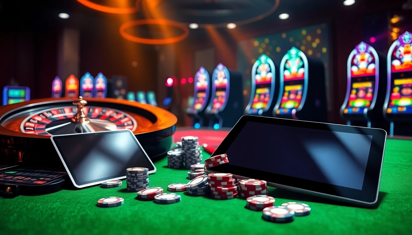 Engaging online gambling scene at https://rr88.auction/ showcasing vibrant slot machines and roulette.