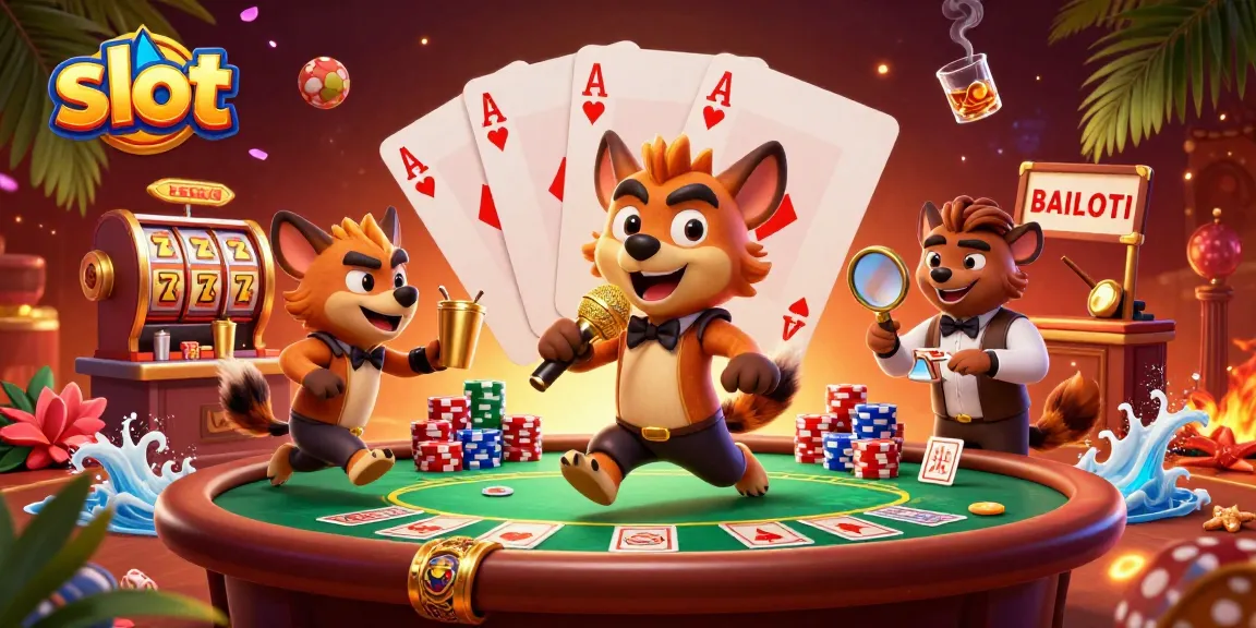Putar slot di kasino dengan jokey hiena dan elemen kasino menarik lainnya.
