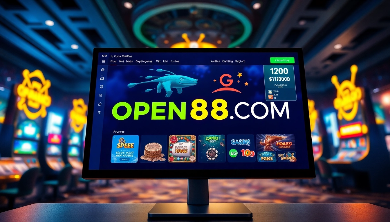 Exciting online gambling scene featuring OPEN88COM branding and vibrant games