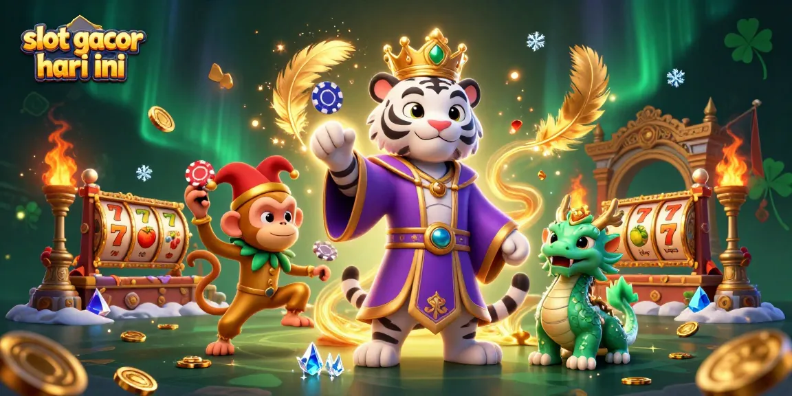 Experience the excitement of slot gacor hari ini with animated characters amidst vibrant casino elements and rich visuals.
