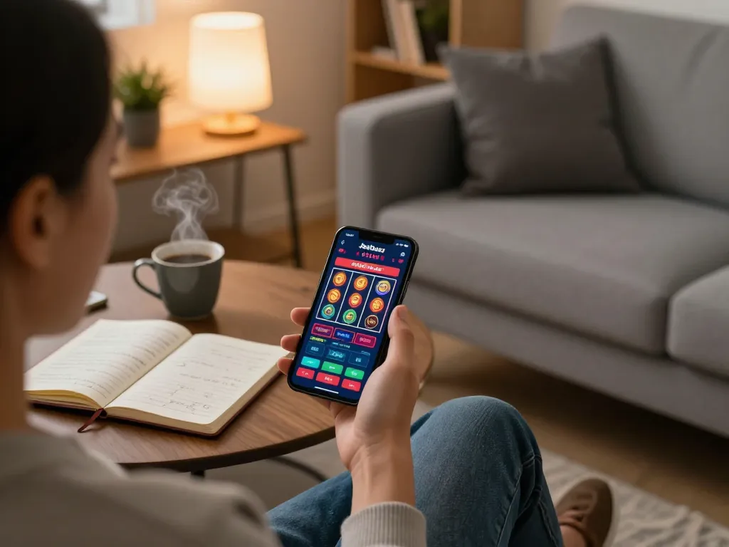 Engaging user accessing the Jeetbuzz casino app on smartphone, showcasing a vibrant gaming experience.