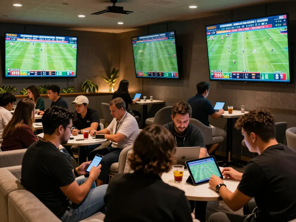 Okwintv users engaging in sports betting during a live event, showcasing excitement and strategy