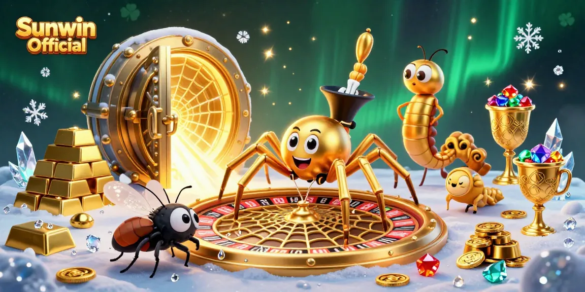 Experience the thrill of betting at Sunwin Official with a cartoon spider in a roulette web.