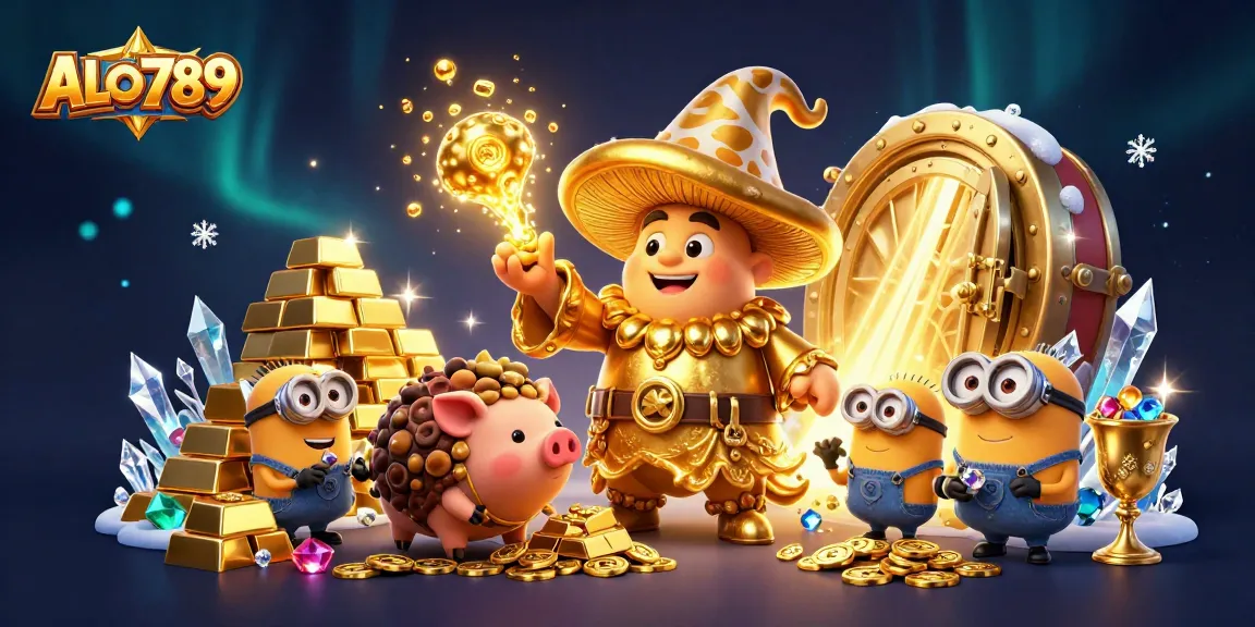 Witness ALO789's magical world of riches with treasure and vibrant casino elements.