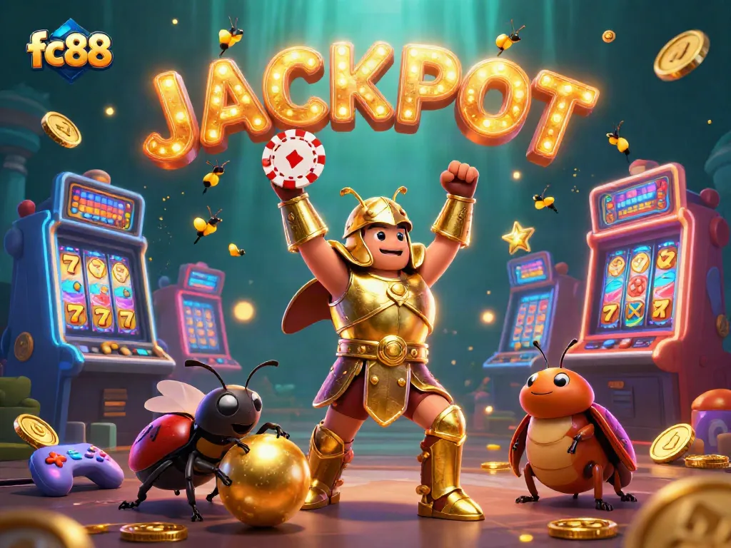 Spin to win at fc88 with a lively 3D beetle champion and dynamic slot game elements!