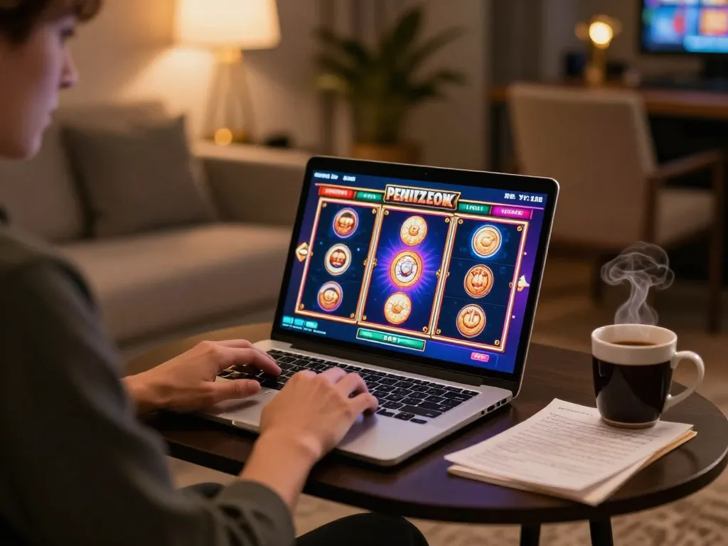 cm88 online casino gaming experience with a player engaged in slot games on a laptop