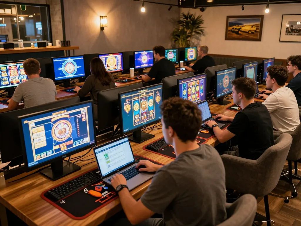 JUARA88 players strategizing while enjoying online slots in a cozy environment.