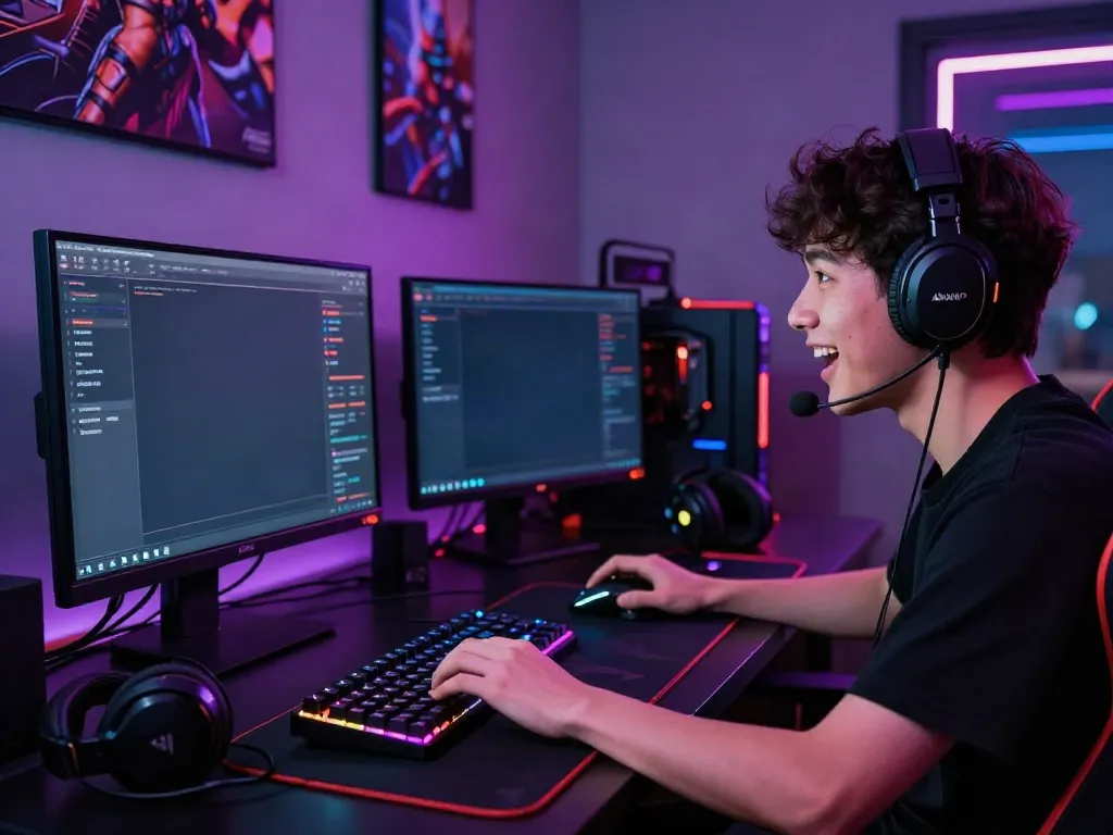 Player engaging in an akunjp online gaming session with vibrant lighting.