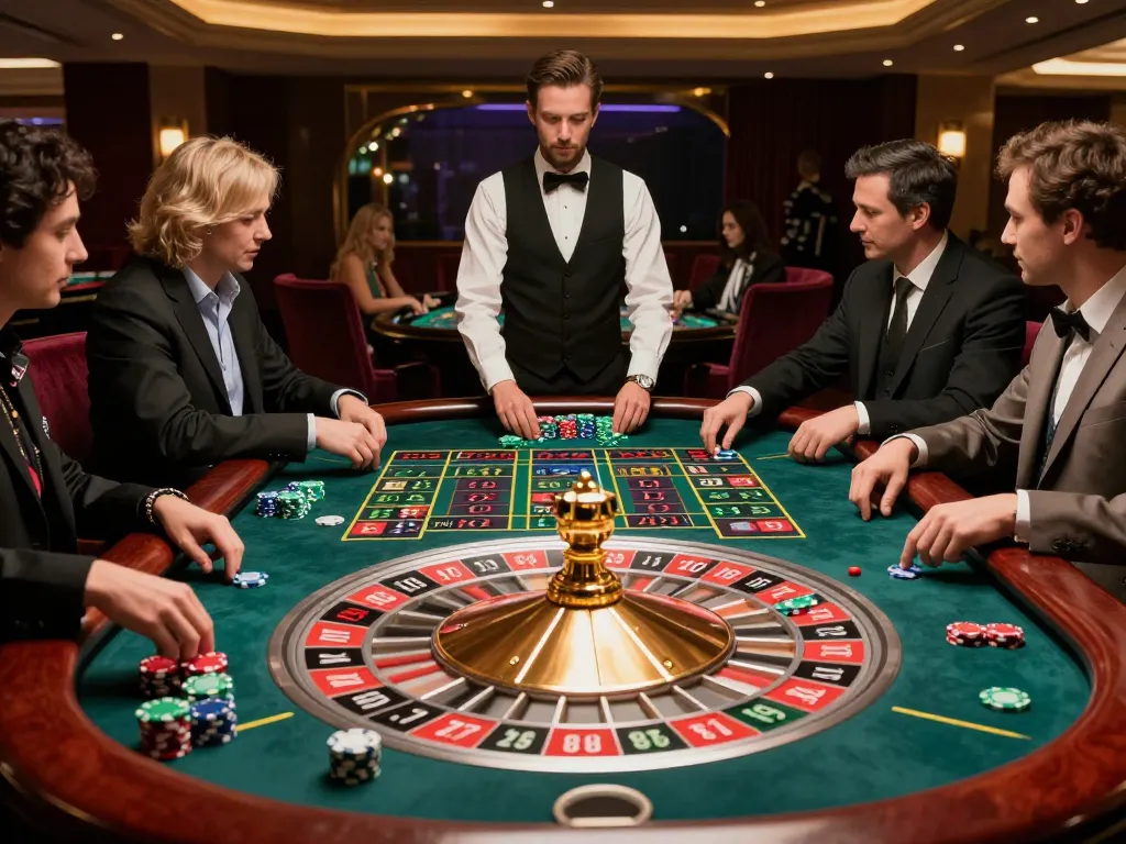 Pemain dengan antusias memasang taruhan di meja roulette dalam adegan kasino yang detail dari https://withinthesewallsblog.com/2017/