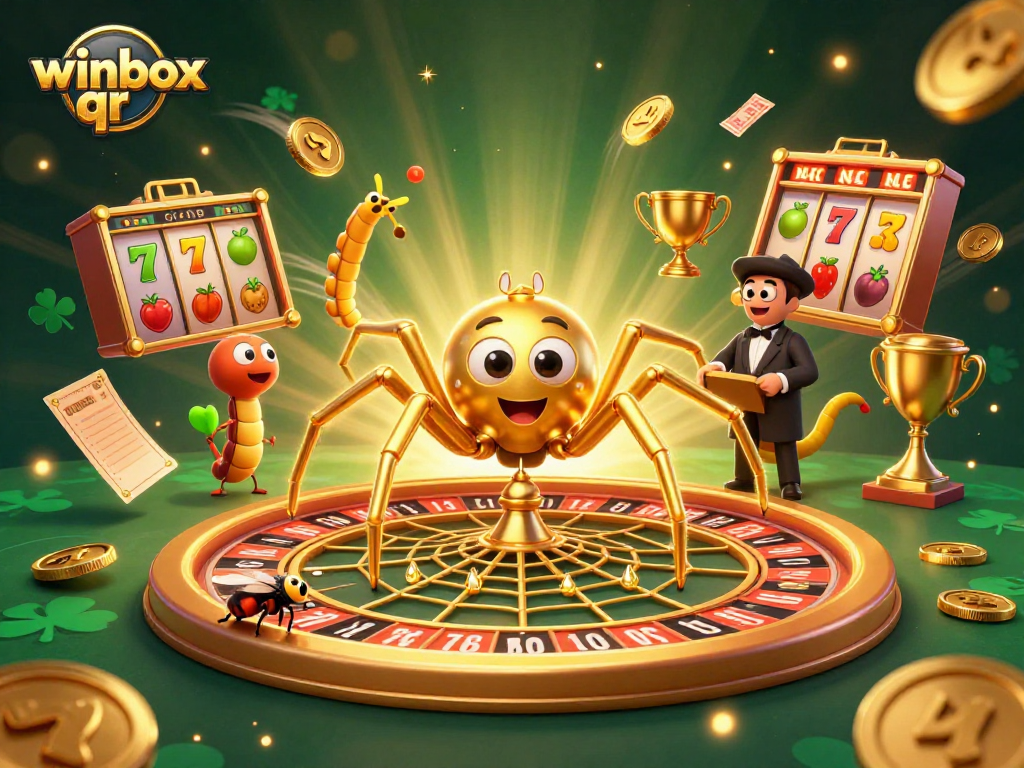 Winbox QR enables thrilling bets with a colorful casino scene featuring a spider and roulette.
