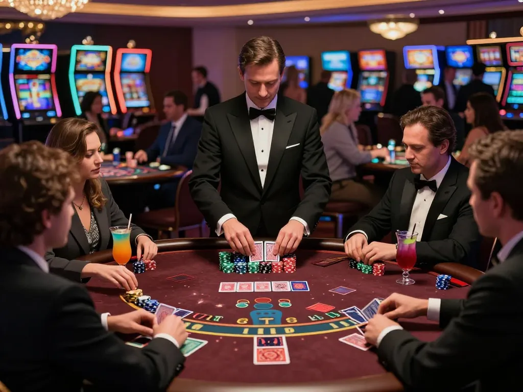 Players engaging at the dash88 blackjack table amidst a luxurious casino environment.