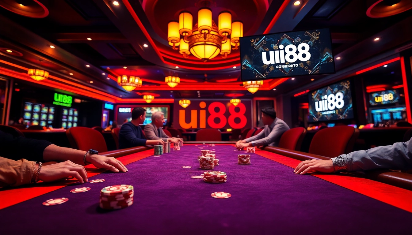 Engage in thrilling gaming experiences with uu88 at the luxurious casino table filled with poker chips.