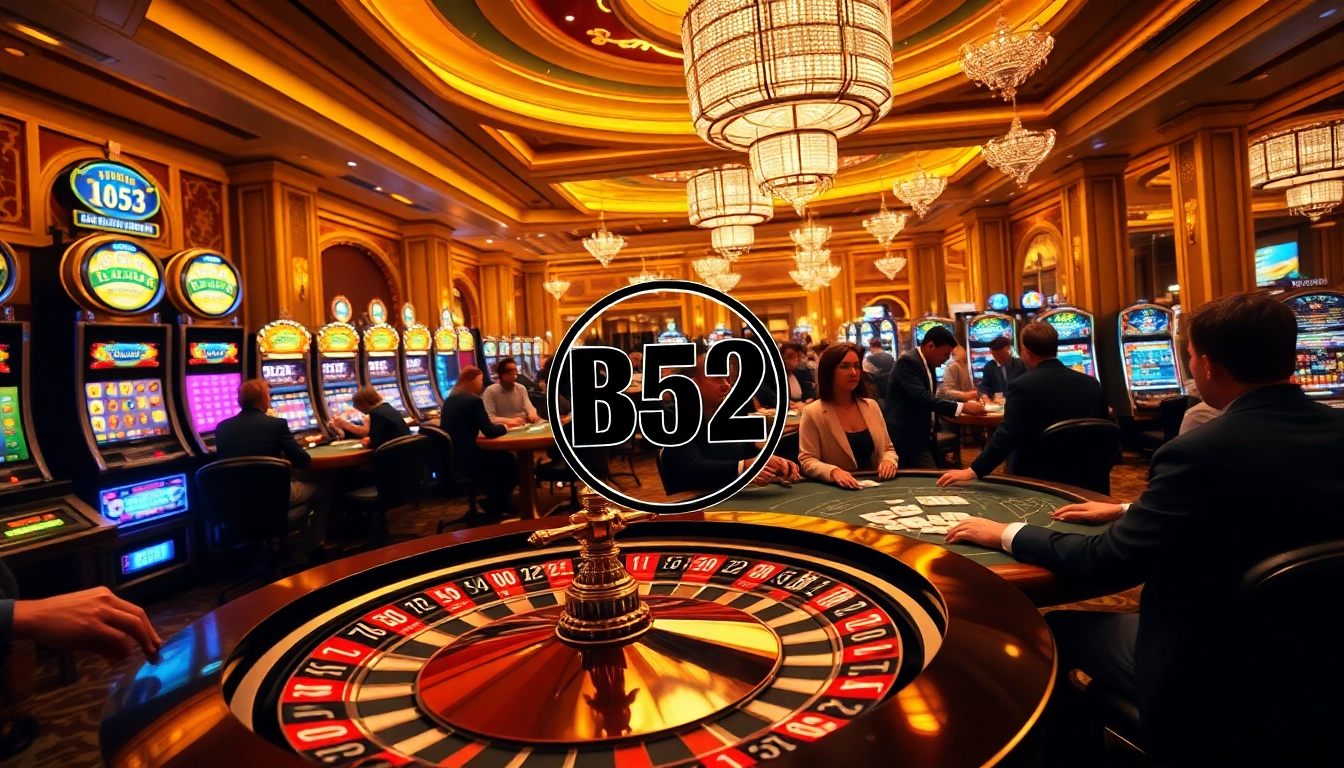B52 players enjoying a luxurious casino environment with roulette and slots.