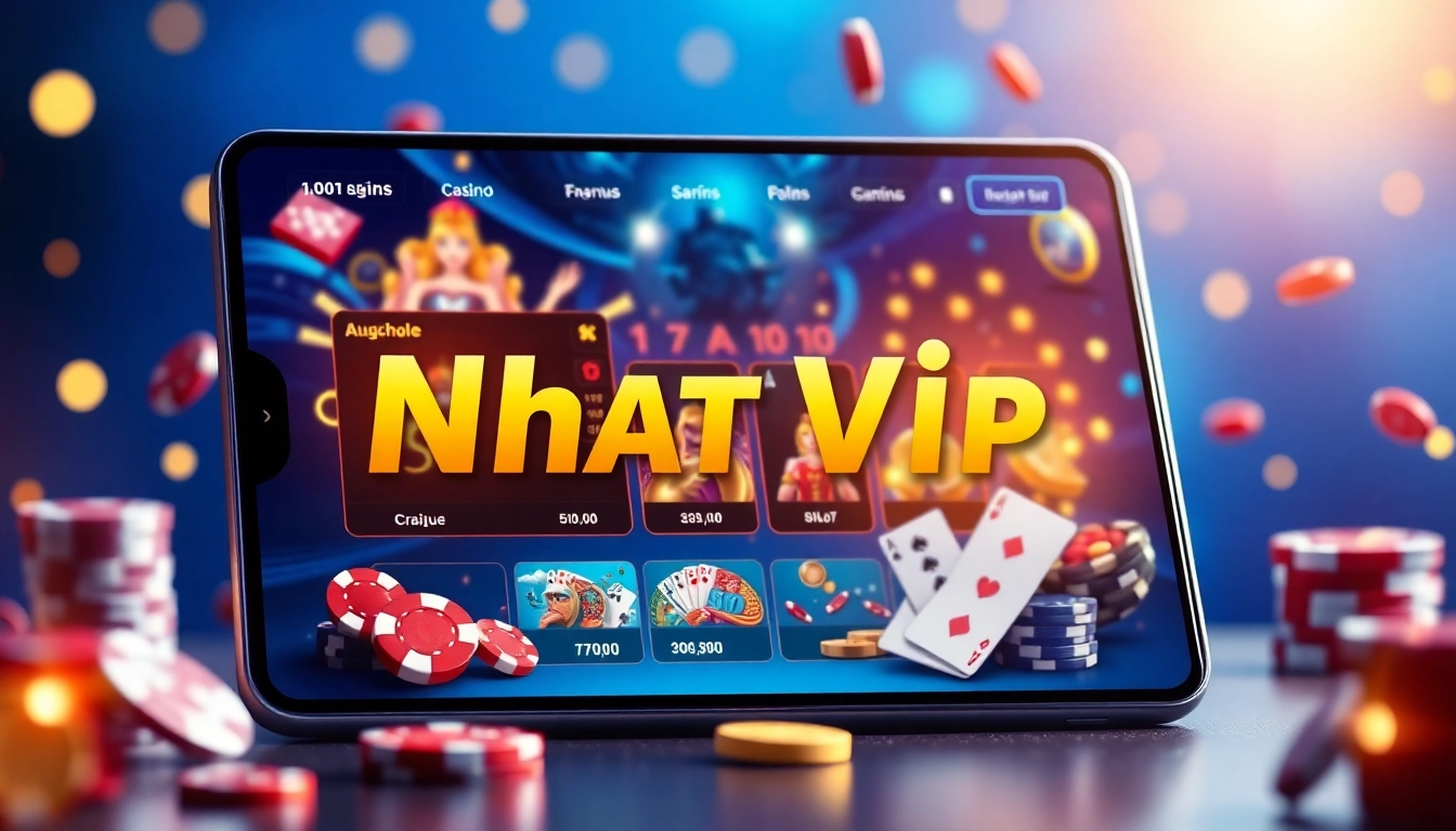 Nhat vip online casino interface with vibrant colors and gaming elements