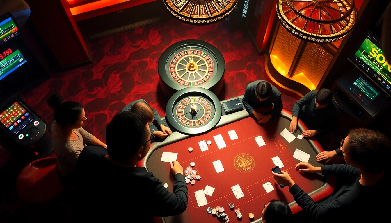 SBOBET89 players enjoying an exciting betting experience at a luxurious gaming table.