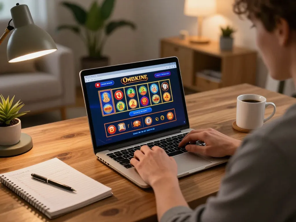 PLANET88 user enjoying online casino gaming from a cozy home setup, emphasizing strategy and responsible entertainment.