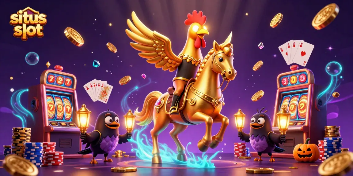 Experience situs slot excitement with a golden rooster and magical casino atmosphere.