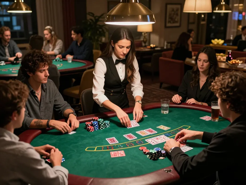 kkwwin players enjoy intense blackjack action at a cozy home game night.