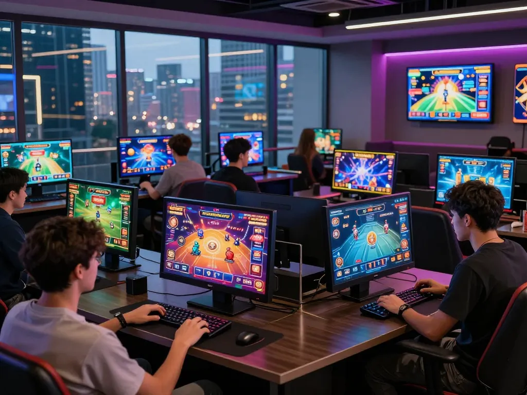 Engaging online gaming experience showcasing sc88e.com with diverse users and colorful digital graphics.