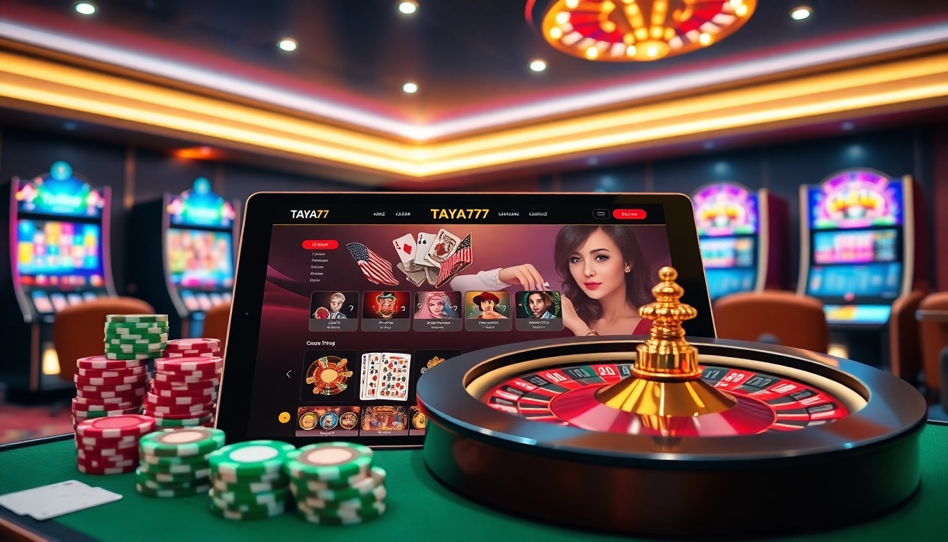 TAYA777 website showcased on a tablet with vibrant casino elements and professional interface.