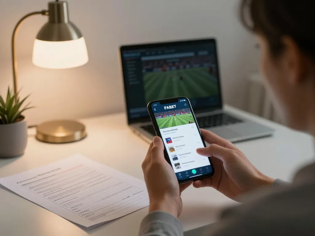 Engaged user analyzing betting odds on FABET app for responsible sports wagering.