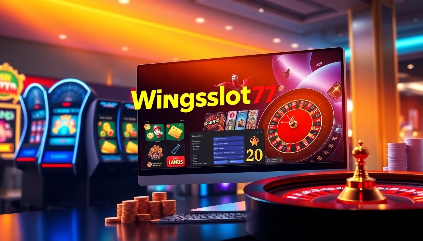 Wingslots77 Login interface with engaging slot games and vibrant casino elements.