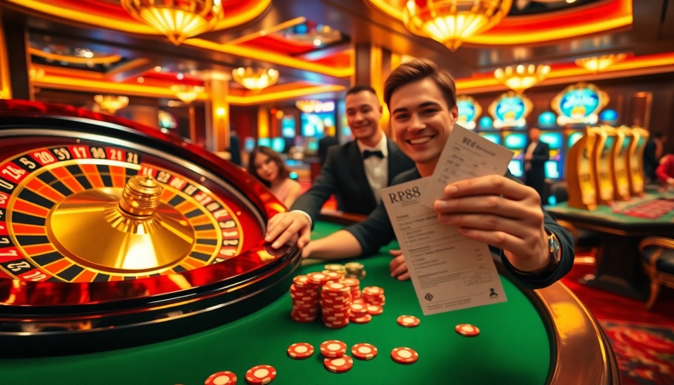 Experience the thrill of gaming at RR88 with vibrant roulette, poker chips, and a winning betting scene.