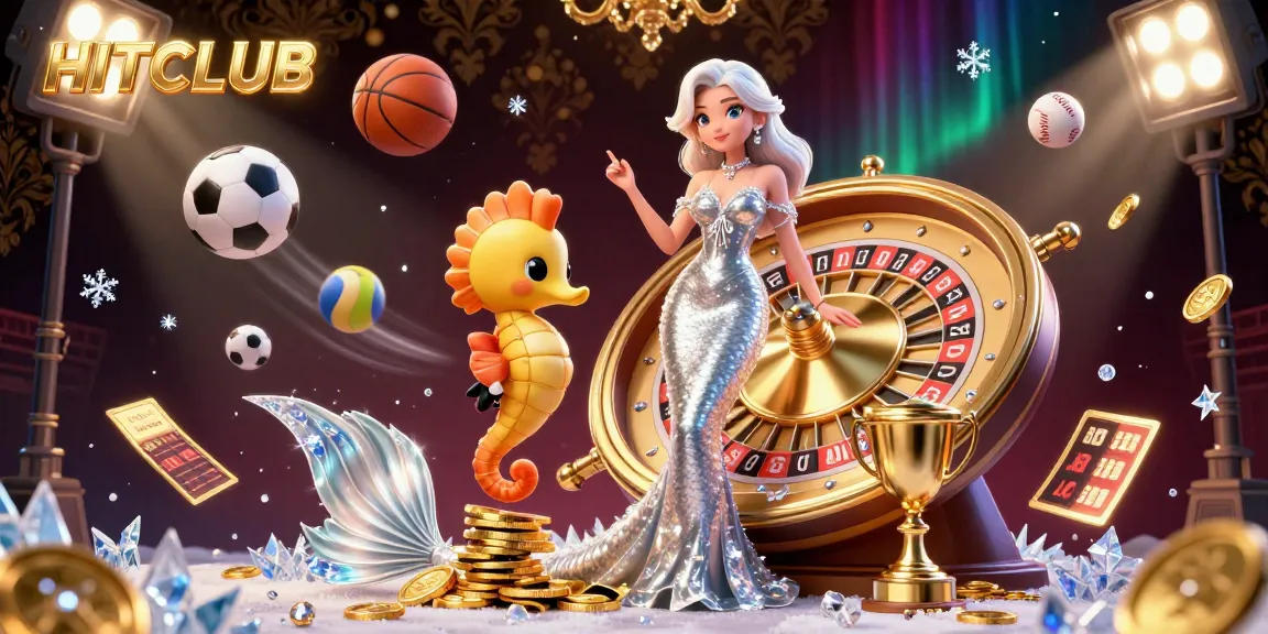 Engage with HITCLUB excitement through a vibrant 3D casino illustration featuring a mermaid and roulette.