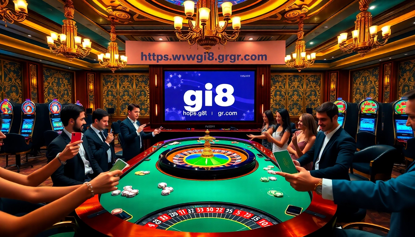Experience thrilling gambling action at https://gi8.gr.com/ with luxurious casino features and players engaging with roulette.