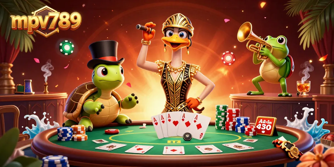 Join the excitement with mpv789, featuring animated characters in a vibrant casino scene.