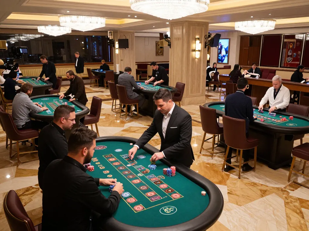 Engaged players at DA88 roulette tables strategizing bets in a luxury casino.